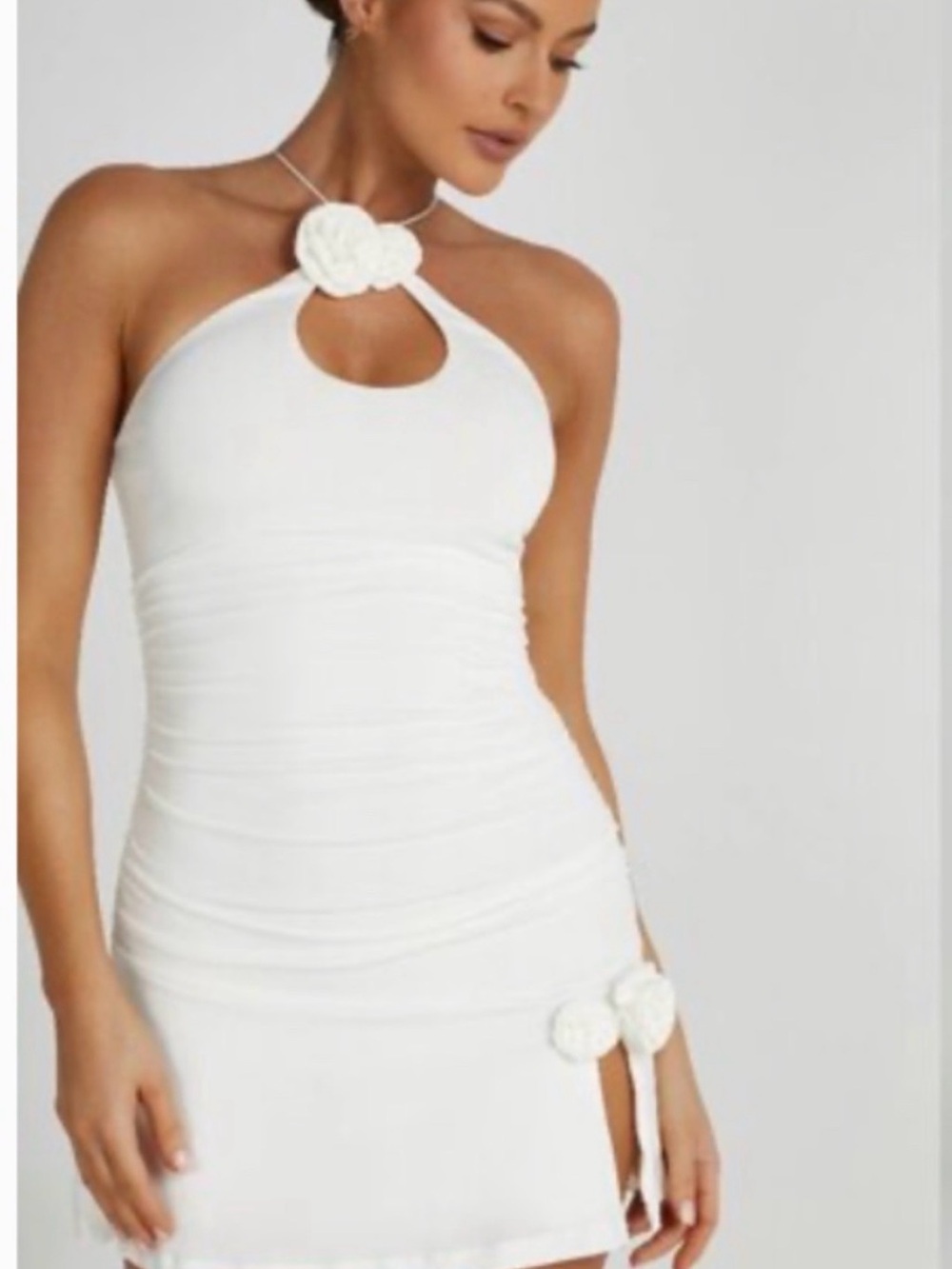 Meshki Adeline White Halter Mini Dress XL